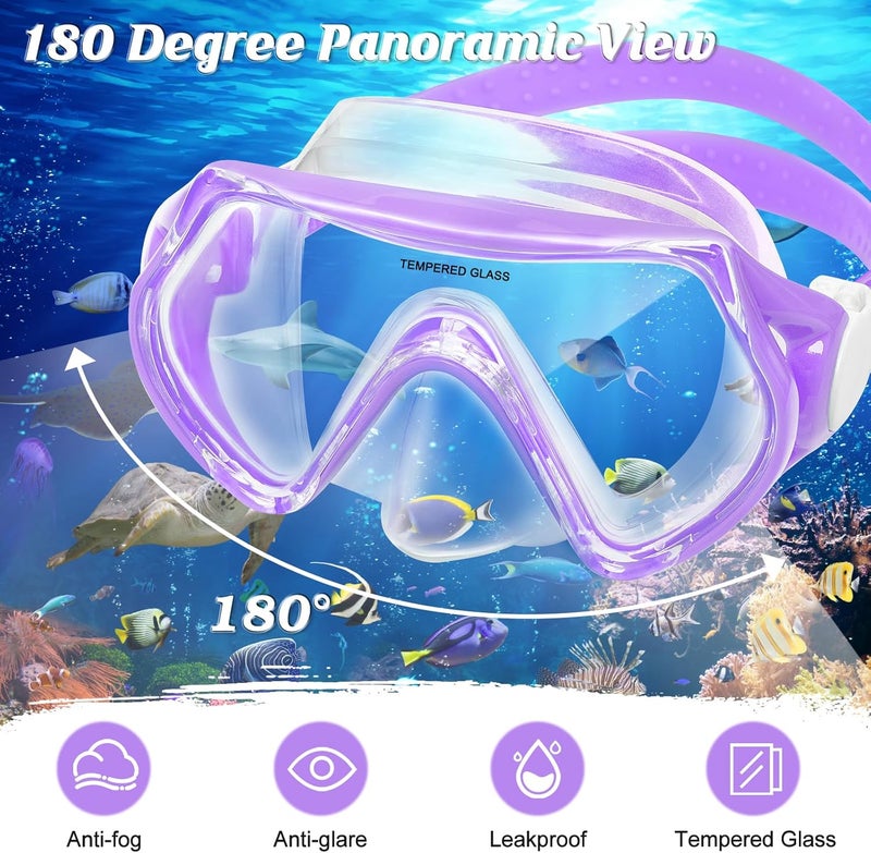 ACQCES Kids Swim Goggles Snorkel Diving Mask for Boys Girls Ages 5-15, Two-Color Anti-Fog Swimming Goggles with Nose Cover - Image 3